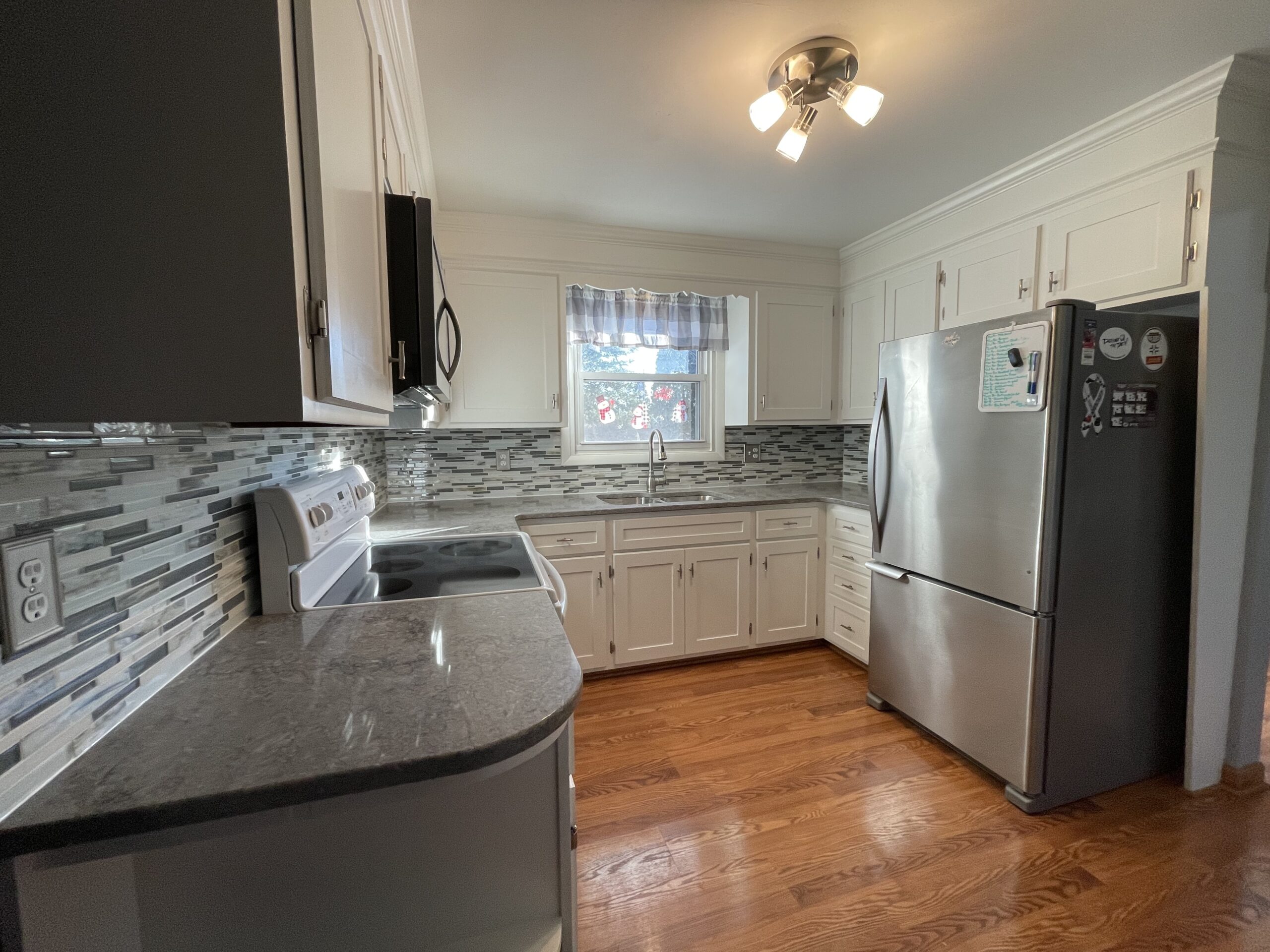 kitchen makeover with grey countertops